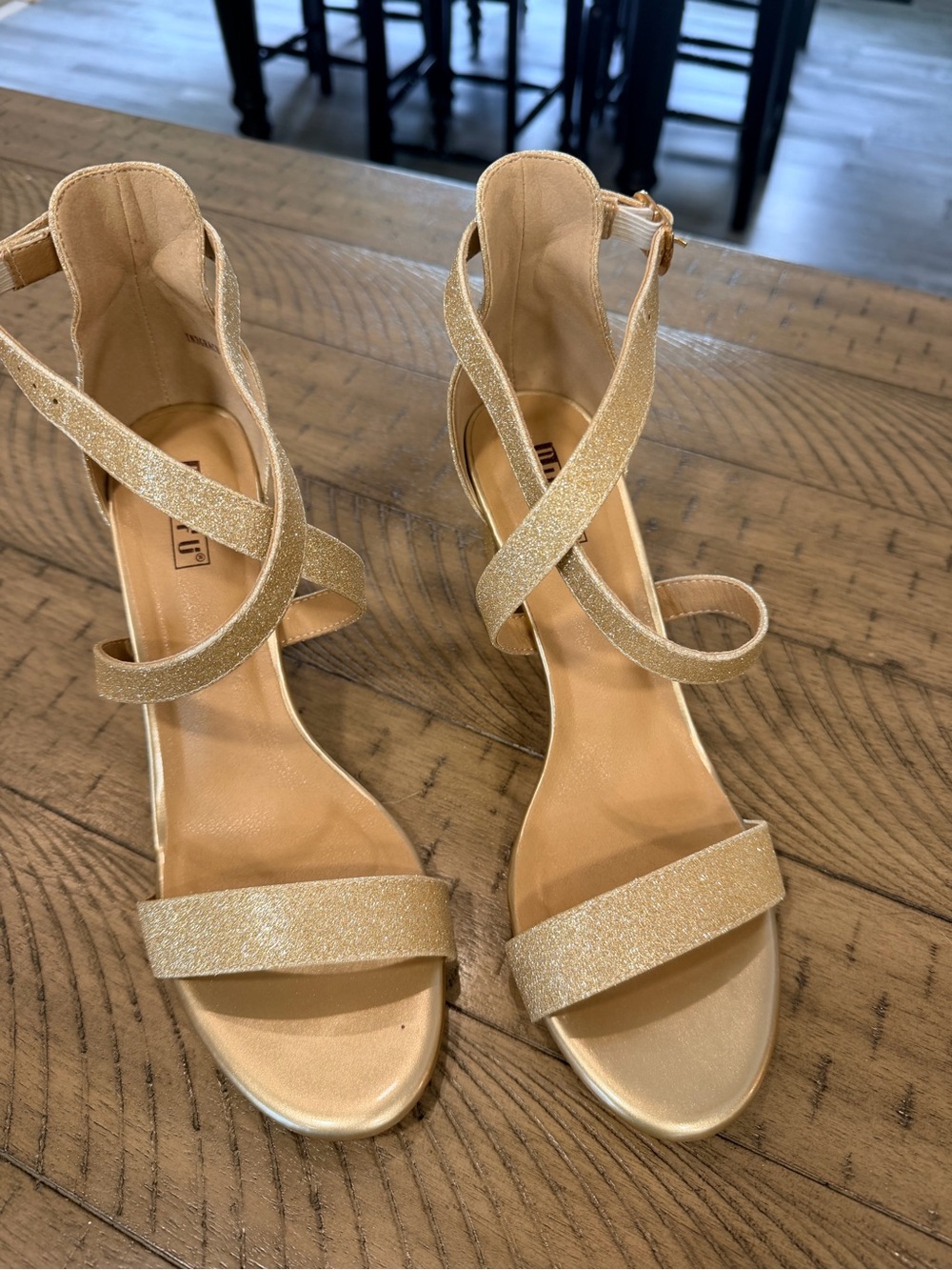 Grace Gold Glitter Strappy Block Heel Sandals